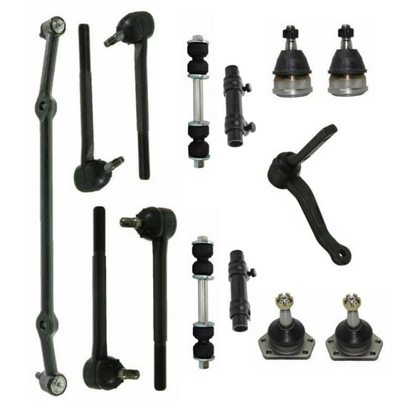 14 Pc Front Steering & Suspension Kit Upper and Lower Ball Joints, Tie Rod Linkages, Adjusting Sleeves, Center Link with Idler Arm, Sway Bar Links