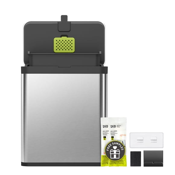 EKO Kitchen Compost Bin, 7L / 1.85 Gal Stainless Steel with Removable Inner Bucket and Deodorizer Compartment, 2-in-1 Countertop Compost Bin with Lid