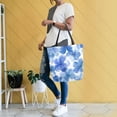 thumbnail image 6 of Open Top Canvas Tote Bag with Zipper Reusable Shopping Bag 13.5x15" Roomy Carryall Watercolor Blue Flowers, 6 of 9