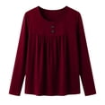 thumbnail image 3 of Posijego Womens Long Sleeve T Shirts Pleated Crew Neck Casual Solid Color Base Layer Tee Shirt Going out Tops, 3 of 6