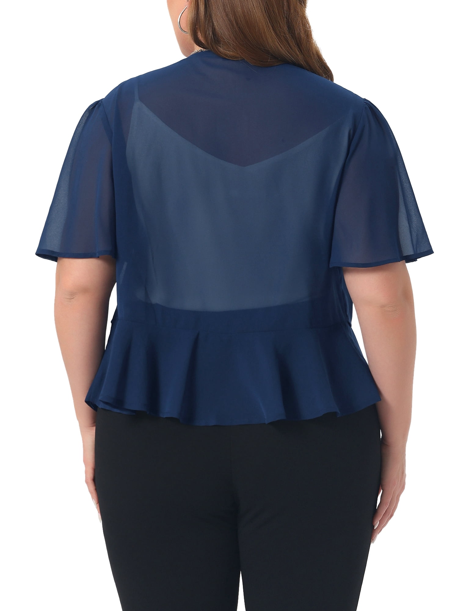 DARING DIVA Women's Plus Cropped Short Sleeve Open Front Sheer Shrug 4X Navy Blue