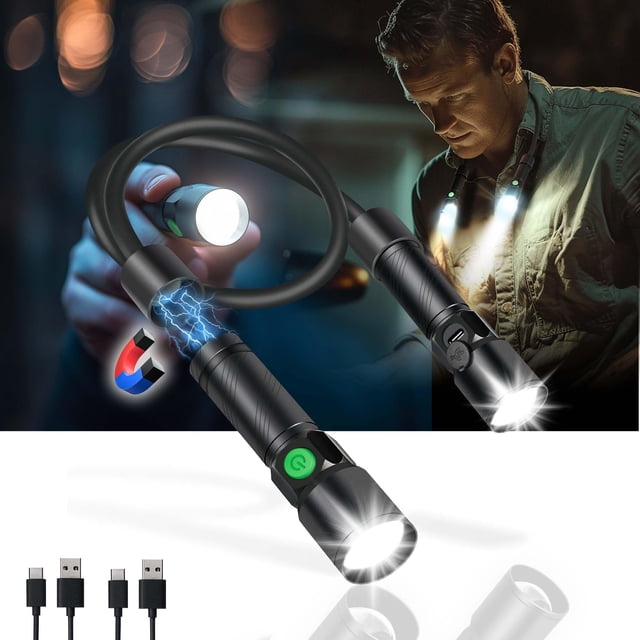 Lámpara LED de cuello CLAKAP de 1800 lúmenes, recargable con linterna