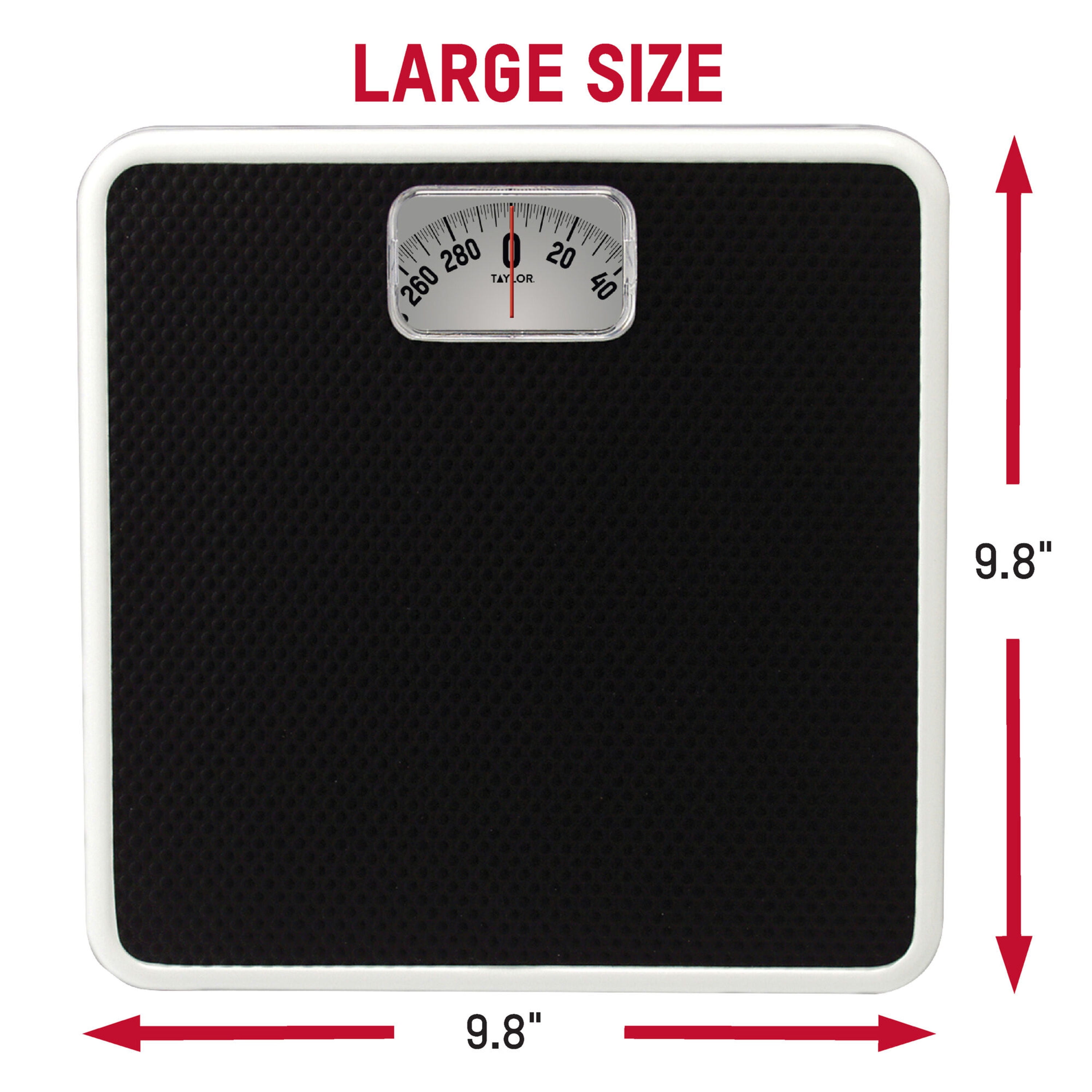 Taylor 9.8” x 9.8” 300 lb Analog Dial Bathroom Scale with Dial Display  Black 
