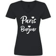 thumbnail image 3 of Inktastic Paris Bonjour with Hearts in White Text Women's V-Neck T-Shirt, 3 of 5