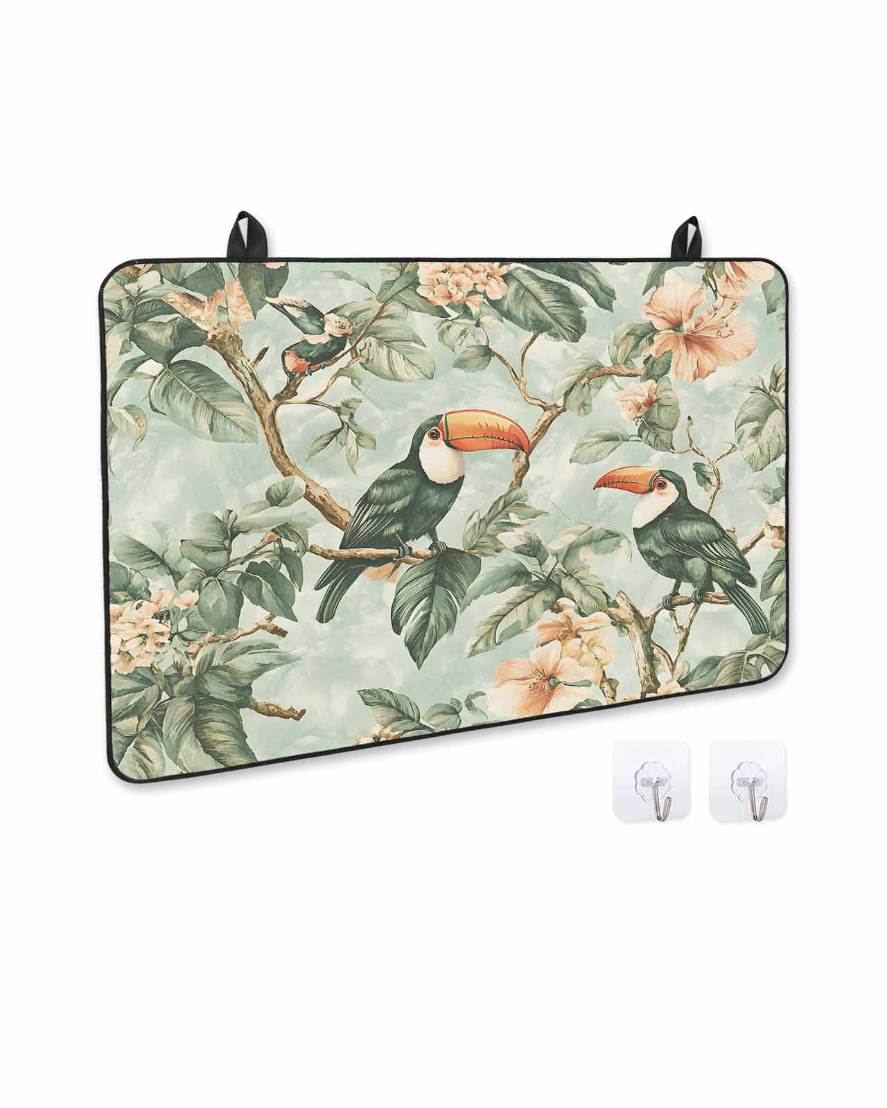 nqOlkjepod Large Induction Cooktop Protector Mat 24"x21", Flower Bird Stove Top Covers for Electric Stove, Pink Flower Green Palm Leaves Watercolor Stove Burner Cover Mats, Glass Top Stove Cover