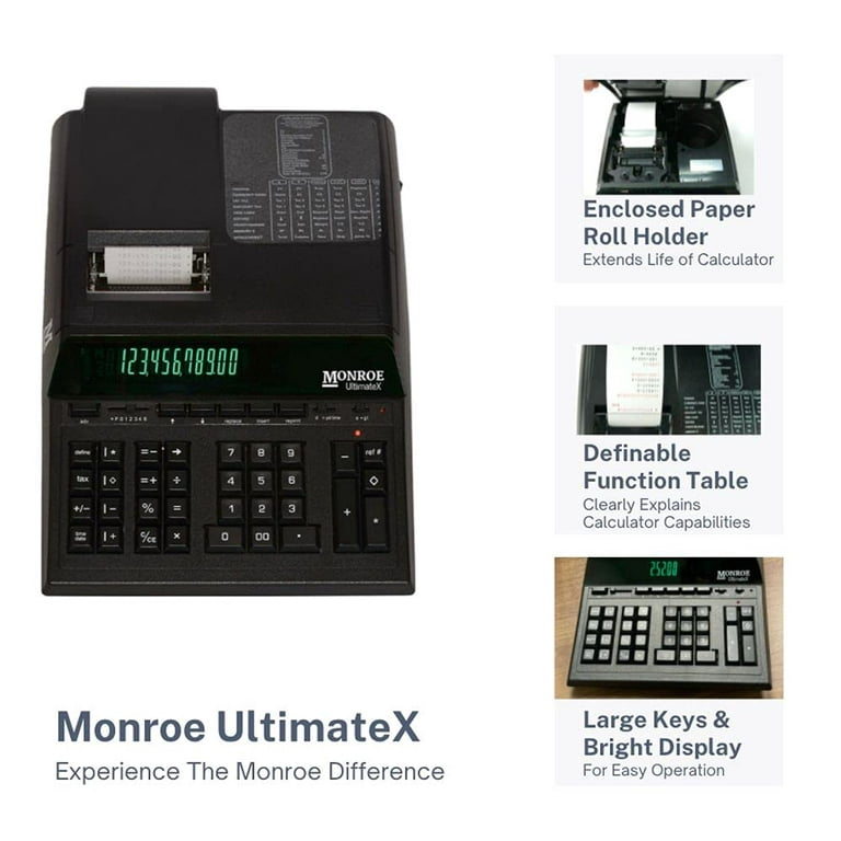 Monroe UltimateX Elite Printing Calculator/Adding Machine Bundle with  Ribbons, Paper and Foam Calculator Stand