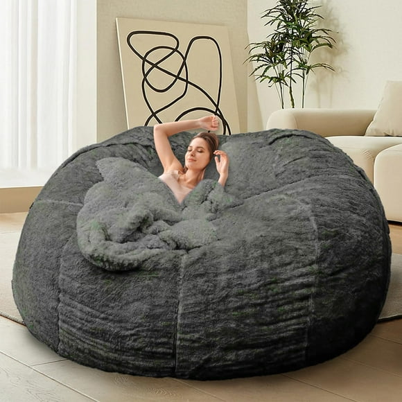 HDMLDP Bean Bag Chair for Adults Kids Without Filling Comfy Fluffy Giant Round Beanbag Lazy Sofa Cover for Reading Chair Floor Chair 7FT Dark Grey