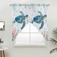 thumbnail image 5 of Teal Sea Turtle Coastal Kitchen Window Curtains, Swag Curtains Valance for Bedroom Living Room Bathroom, Summer Beach Ocean Coral Rod Pocket Window Treatment Curtain Block Drapes 2 Panels 36"x36", 5 of 9