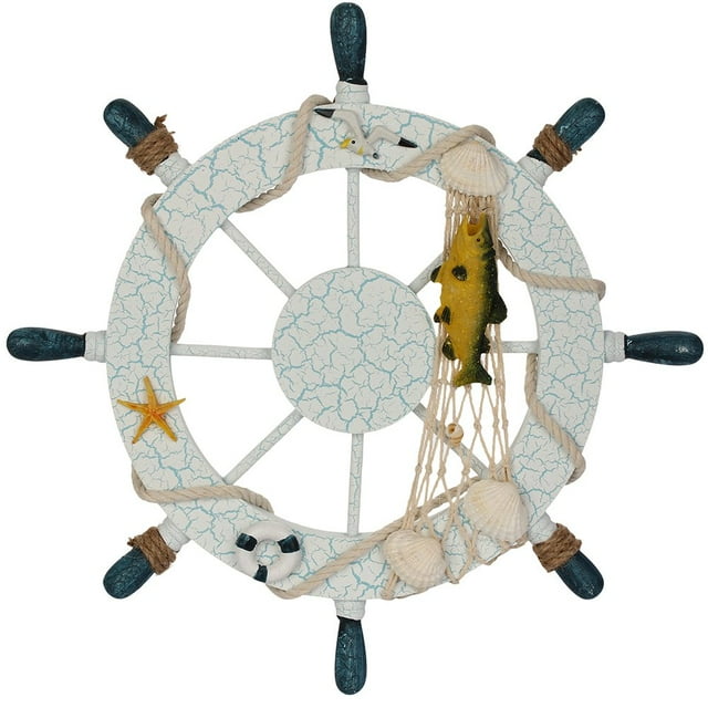 Volante de madera para decoración mural Rienar, barco náutico, 28 cm
