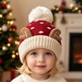 thumbnail image 2 of Wilark Toddler Christmas Hat with Pom Pom Size 1-4 T, Knitted Cute Warm Winter Kids Festival Hat Red, 2 of 7
