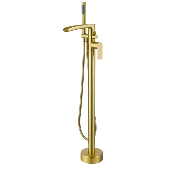 Freestanding Waterfall Bathtub Filler, Floor Mount Clawfoot Tub Faucets with Handheld Shower