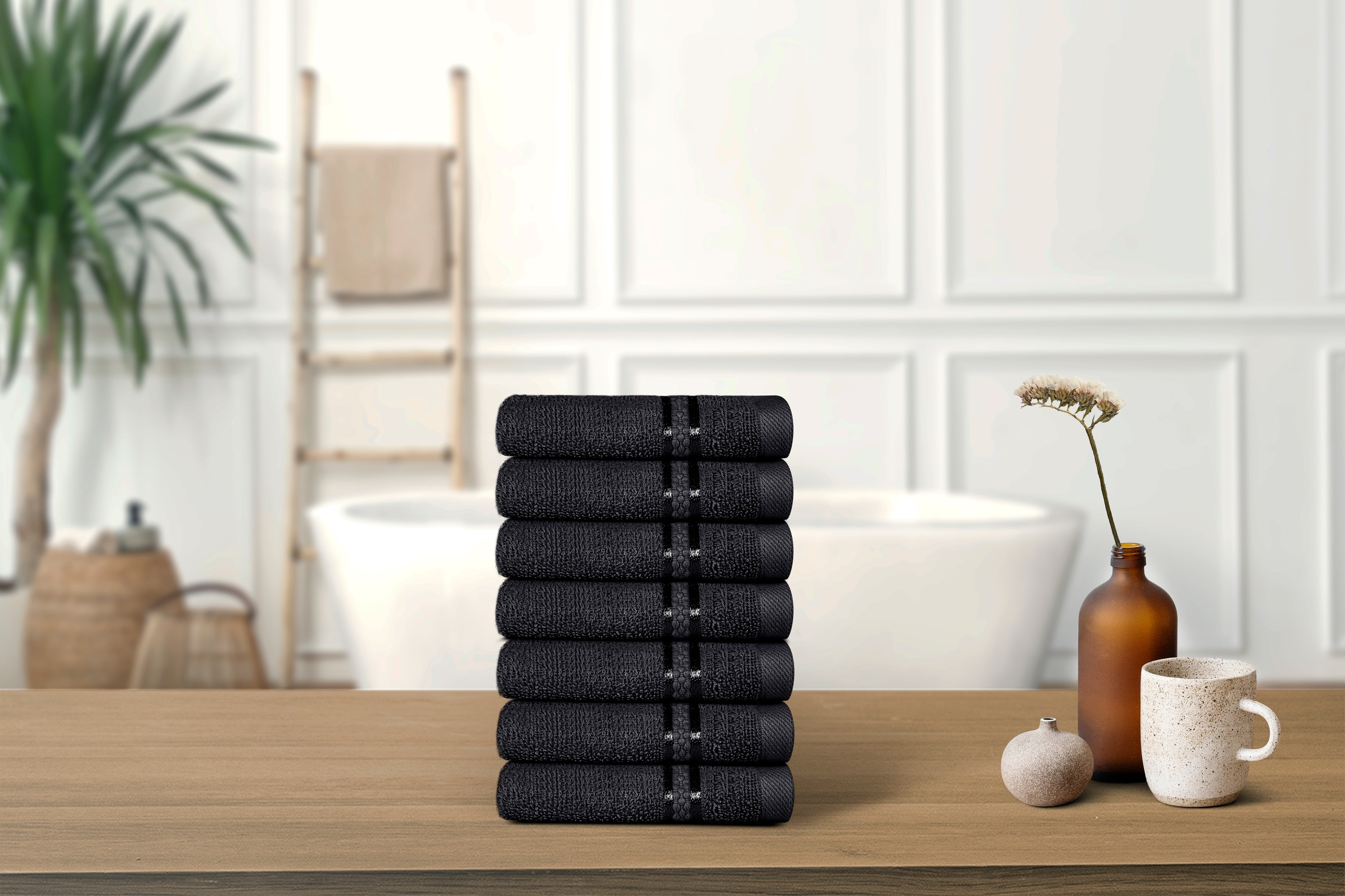 Dewall Maisons Elegant Black 8-Piece Cotton Washcloth Pack - Superior Soft And Absorbent, 12" x 12" Size - Perfect For Bathroom, Spa, Facial Care - Premium Hand And Face Towel Solution