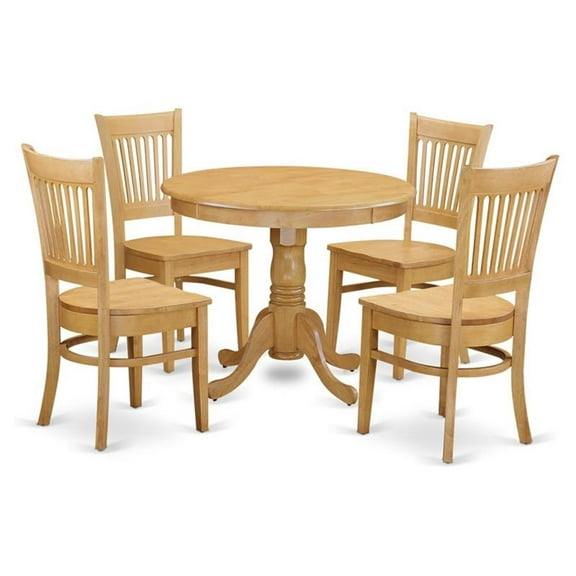 Pemberly Row Antique 5-piece Wood Table and Dining Room Chair Set in Oak