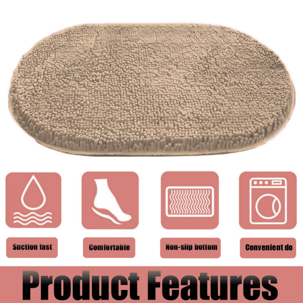 MK Gdledy Chenille Oval Bath Rug 20x32, Rubber Backing Quick Dry Washable Microfiber Mats，Beige