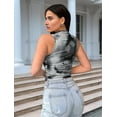 thumbnail image 6 of Womens Summer Floral Mesh Sleeveless High Neck Ruched Slim Fitted Casual Tank Top Going Out Tops Gray Black XL, 6 of 9