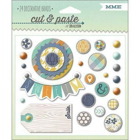 My Minds Eye Cut & Paste Charm Decorative Brads 24/Pkg - Smile