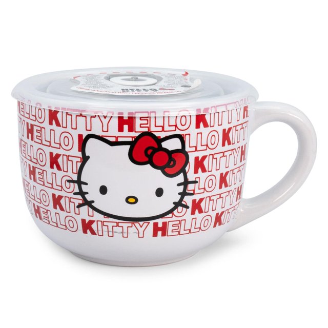 Taza de sopa Sanrio Hello Kitty de cerámica roja, 710 ml, con tapa ventilada