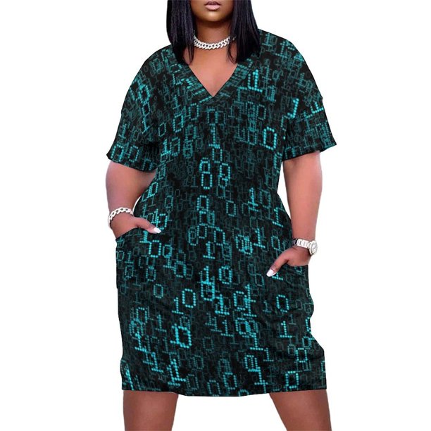 Vestido largo suspendido de datos binarios para mujer, de noche, con bolsillos y diseño de nubes.