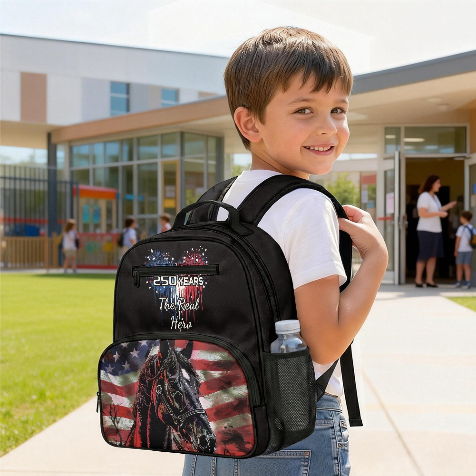 Chririnla 4th Of July Firework Print Toddler School Backpack Polyester Casual Multi-Pocket Design Preschool Toddler Backpack for Kids