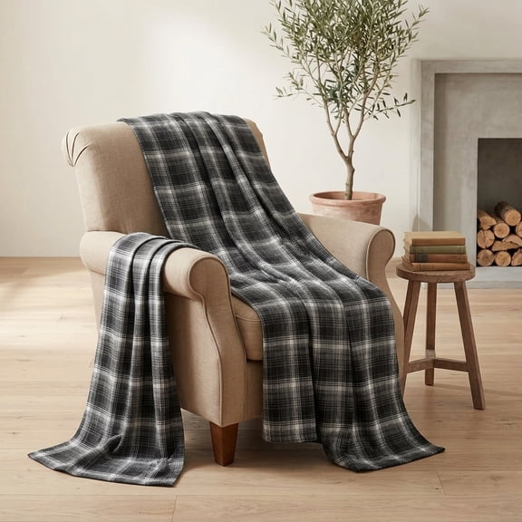 Black Grey Plaid Decorative Throw Blanket 50x60