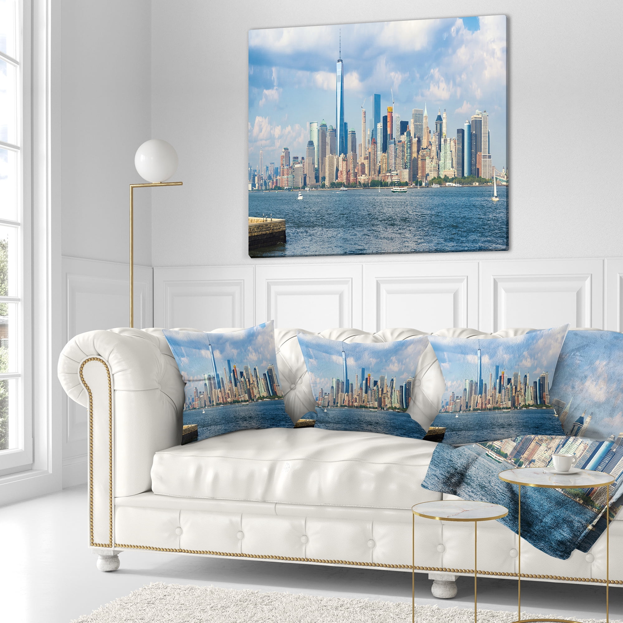 Designart Lower Manhattan Skyline Panorama - Cityscape Throw Pillow - 16x16