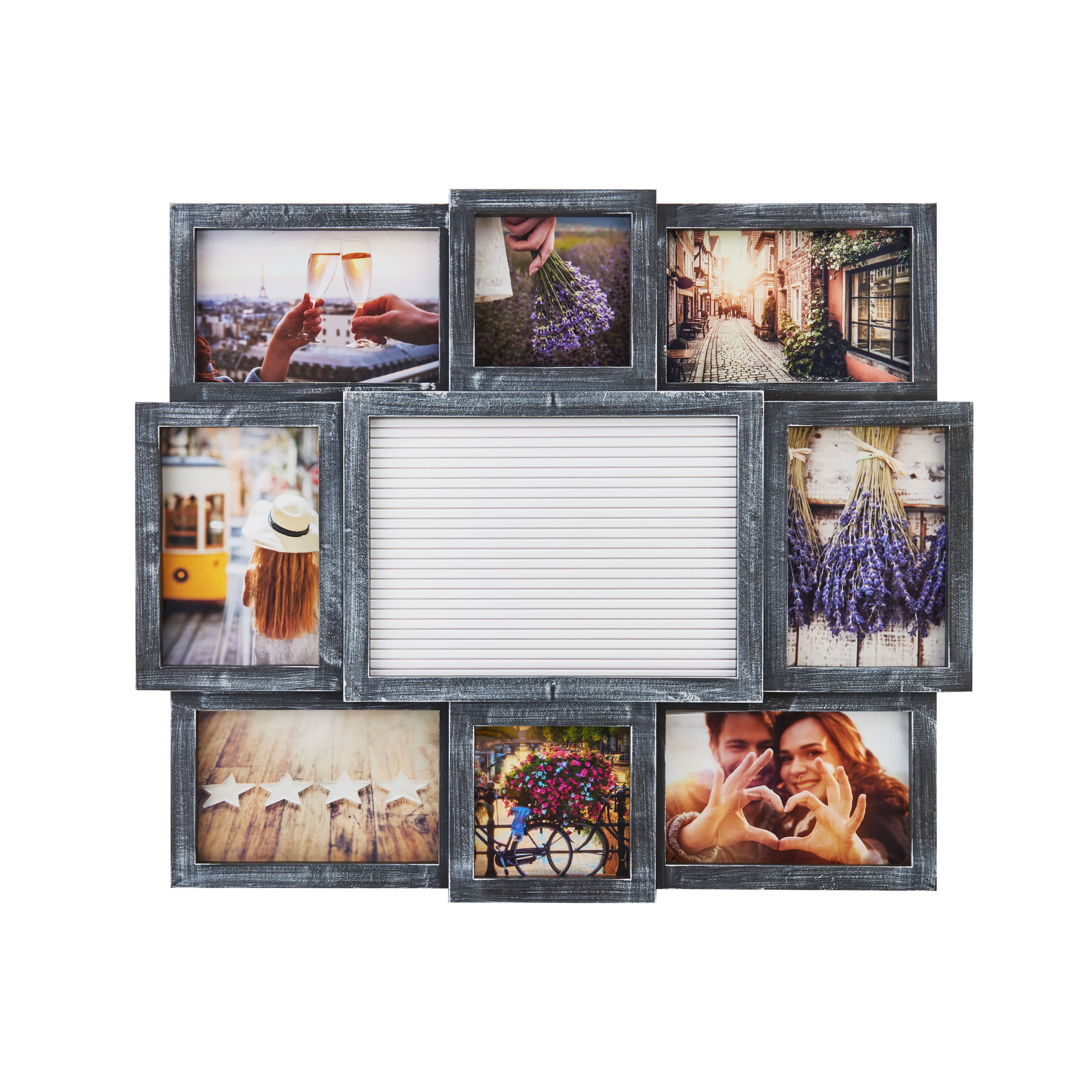 Black 19-Inch-by-17-Inch MELANNCO Customizable Letter Board with 8-Opening Photo Collage 