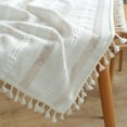 thumbnail image 4 of Enova Home  High Quality Rectangle Cotton Linen Washable Tablecloth Stripe with Tassel for Home Party Wedding Dining Table White - 55" x 86", 4 of 5
