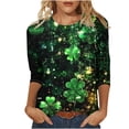 thumbnail image 2 of Lolmot T-Shirt à Col Rond Imprimé de la Saint-Patrick pour Femmes, Manches Trois Quarts 3/4, Coupe Ample, 2 of 5