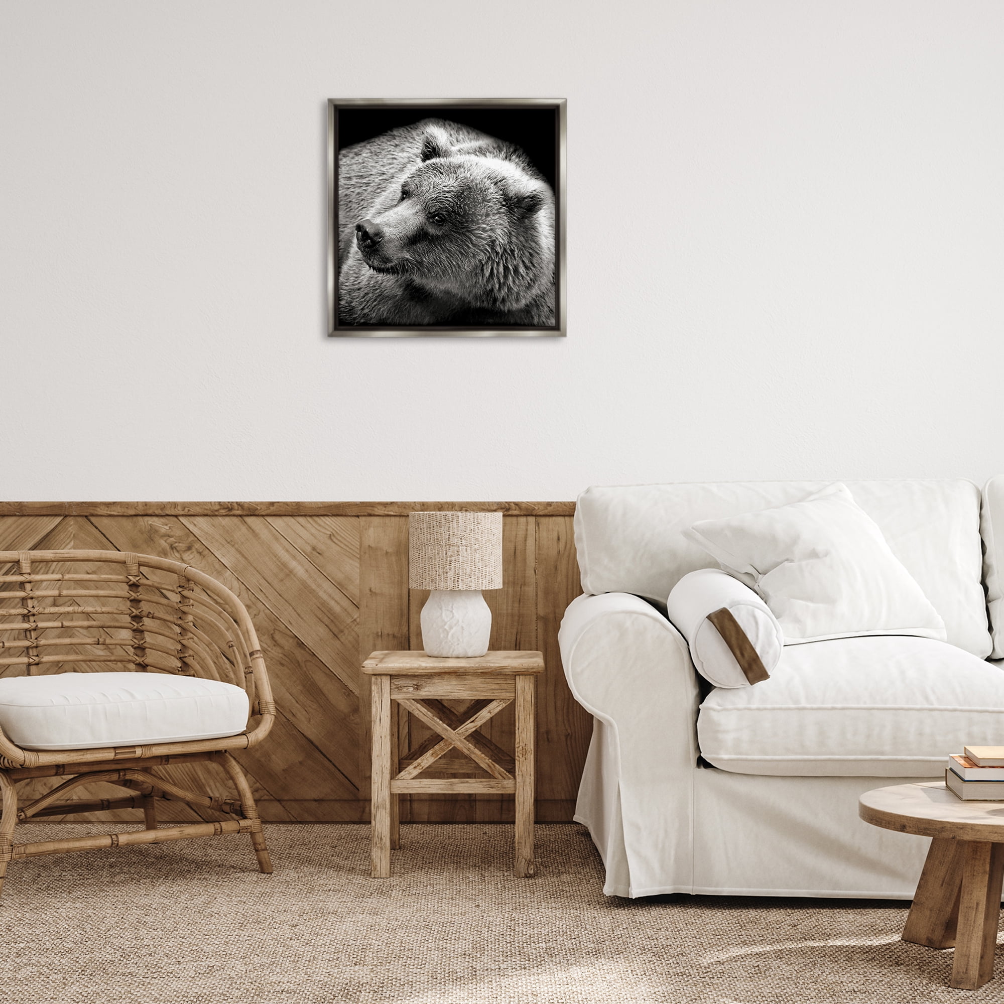 Stupell Industries Bear Looking Left Animals & Insects Photography Gray Floater Framed Canvas Art Print Wall Art, 25 x 25