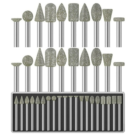 20Pcs 60Grit  Grinder Bit 1/8In Shank Compatible for Stone Glass Resin Porcelain Ceramic Quartz Glaze Steel Carve