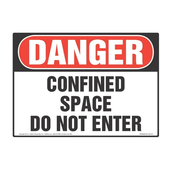 Danger: Confined Space, Do Not Enter Sign - 10" x 7" Permanent Adhesive Vinyl with Rounded Corners
