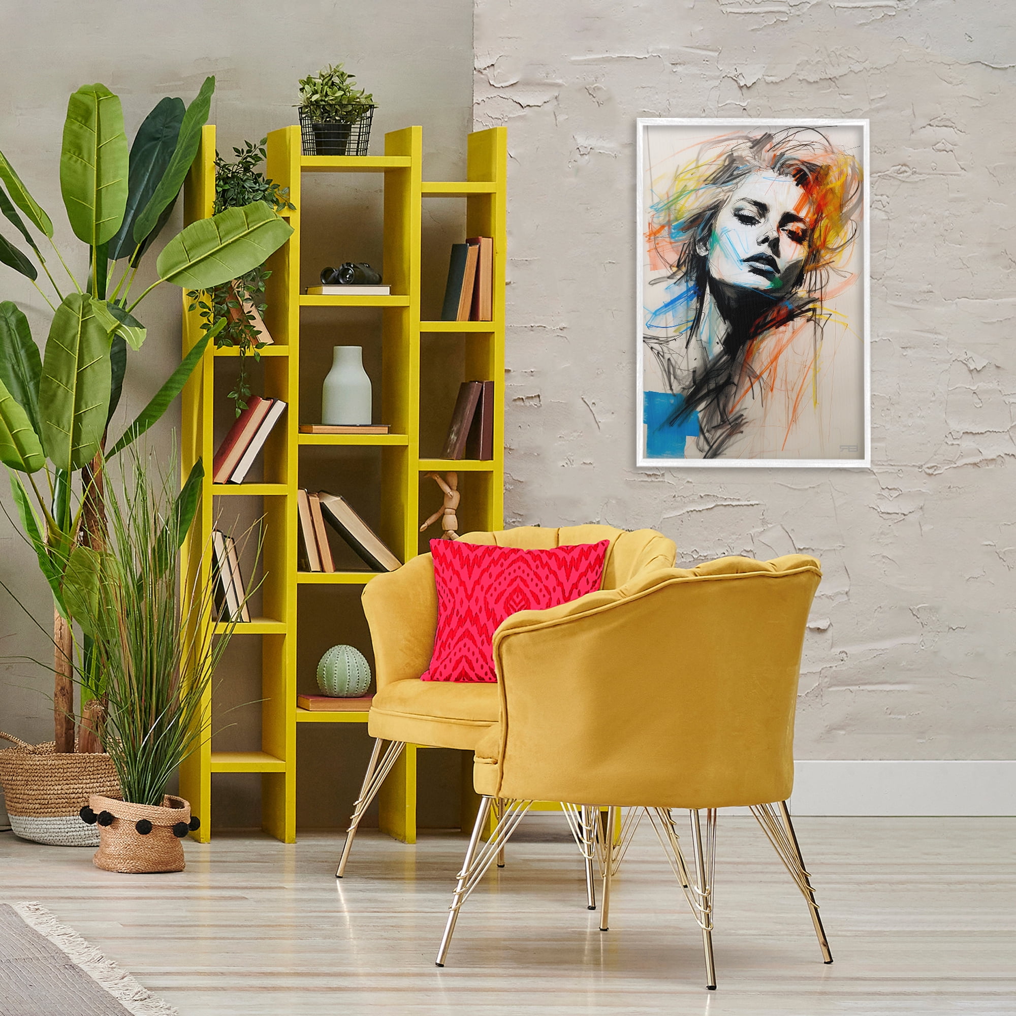 Stupell Industries Chaotic Sketch Portrait Novelty Painting White Framed Art Print Wall Art, 20 x 30