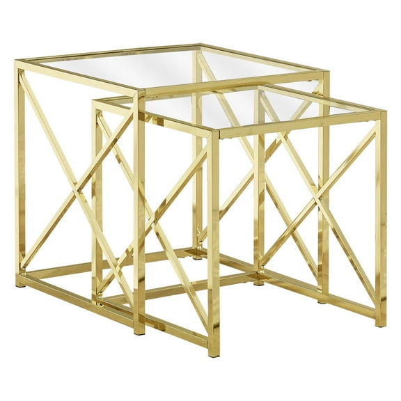 NESTING TABLE - 2PCS SET / GOLD METAL WITH TEMPERED GLASS