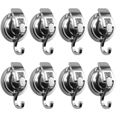 

8Pack Heavy Duty Vacuum Suction Cup Hooks for Kitchen Bathroom and Restroom Organization Easy to Install and Remove - Silver