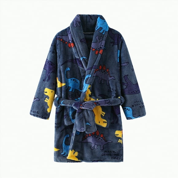 Splozh Bath Robes for Children Toddler Kids Baby Boys Girls Print Bathrobes Hooded Warm Flannel Night Robe Sleepwear Cute Warm Pajamas Robe Blue,5-6 Years