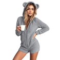thumbnail image 3 of Women Winter Fuzzy Hooded Jumpsuit Cute Bear Ear Zip Up One Piece Outfit Warm Casual for Commute Loungewear, 3 of 7