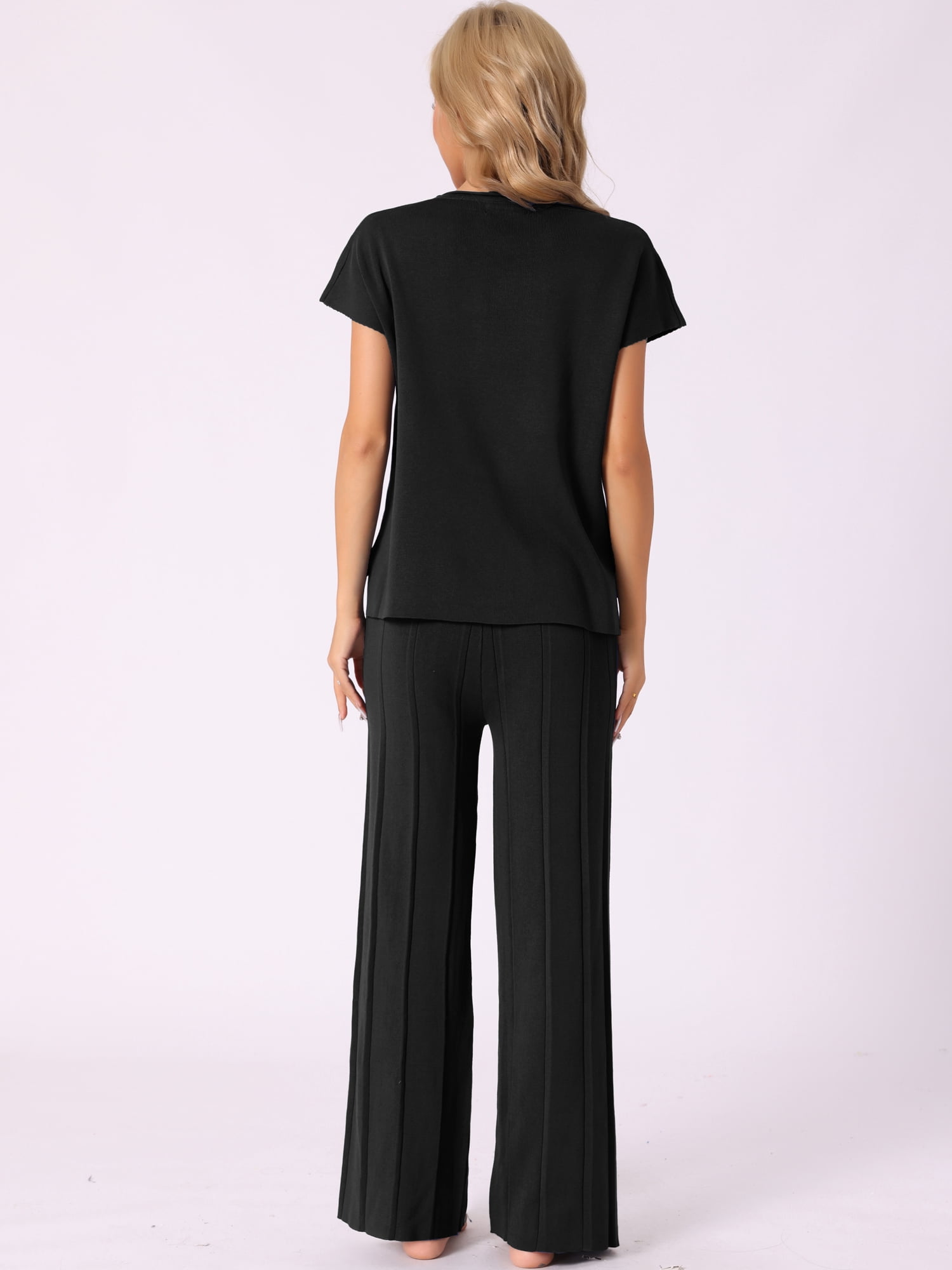 DARING DIVA Women's 2-Piece Short Sleeve Tops Wide Leg Pants Sets XS Black