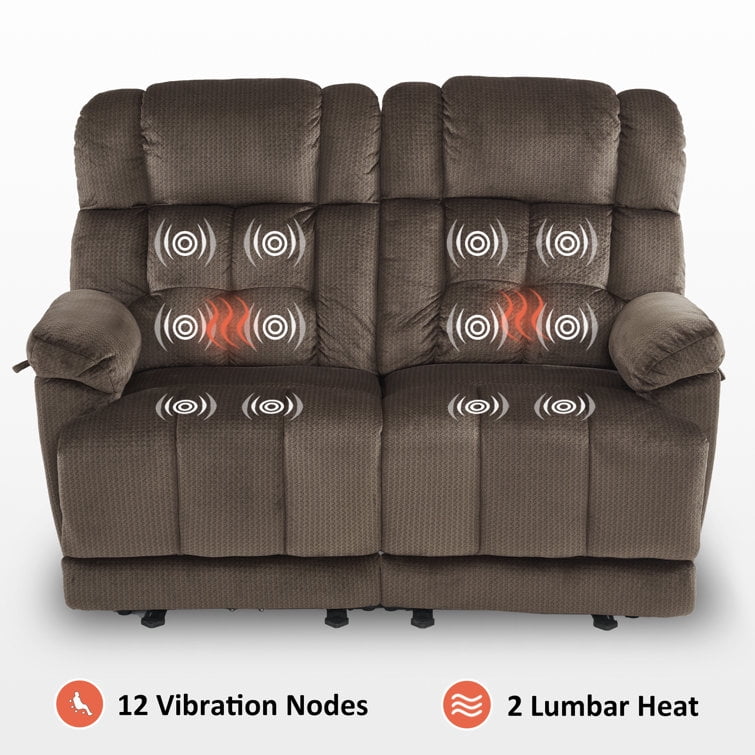 MCombo Power Loveseat Recliner, Electric Reclining Loveseat Sofa with Heat and Massage, USB Charge Port for Living Room Brown Fabric 6237