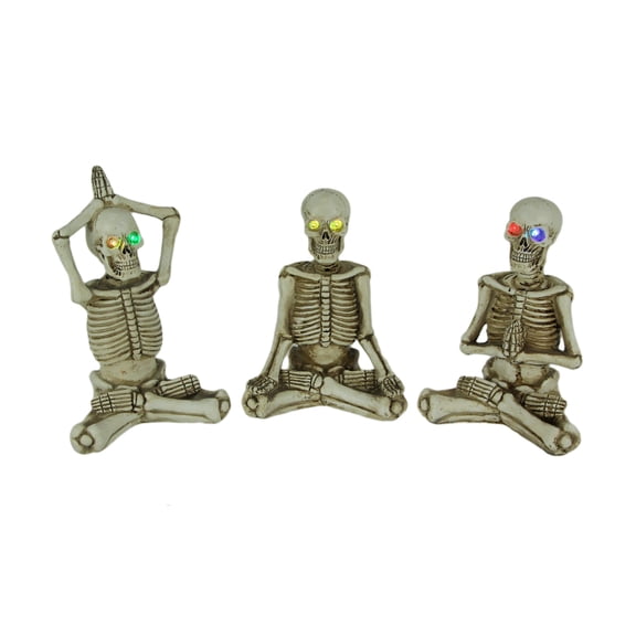 Zeckos Bone Stretchers Yoga Skeleton Figurines with Color Changing LED Eyes Set of 3