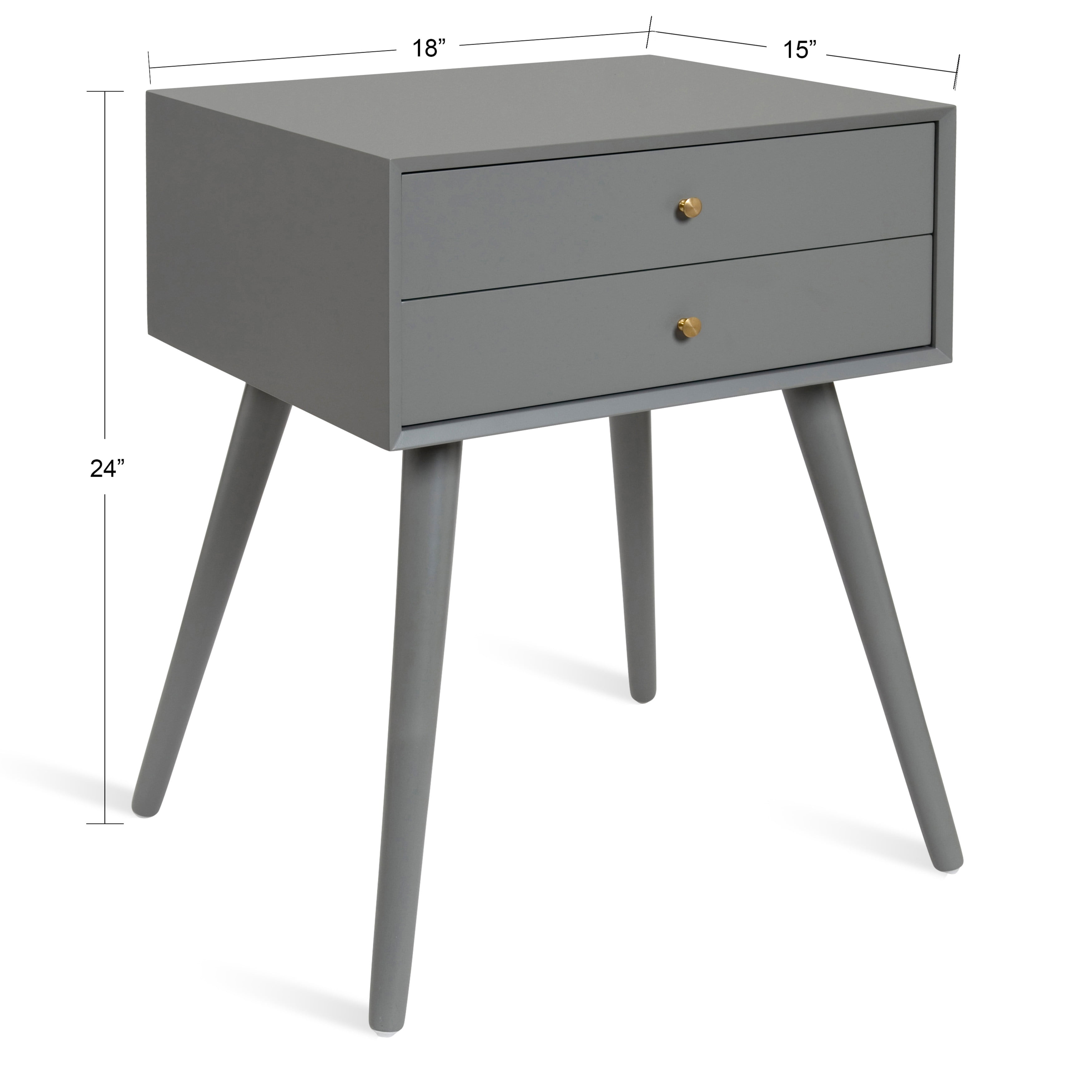 Kate And Laurel Finco Midcentury Modern Style Side Table With 2 Drawers Gray Finish With Brass Hardware Walmart Com Walmart Com