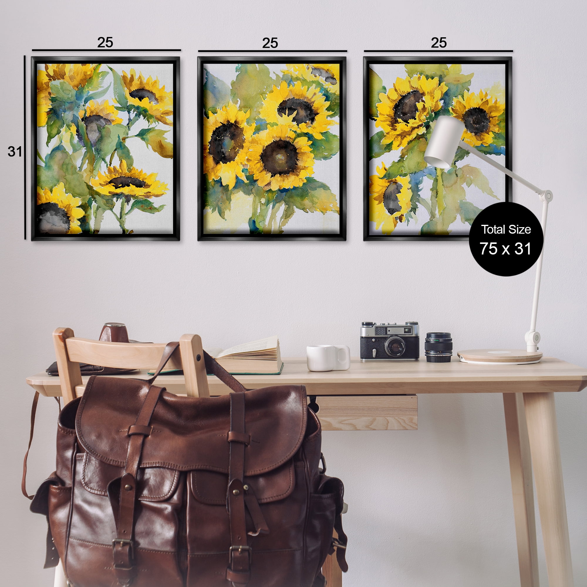 Stupell Industries Blooming Country Sunflowers Plants & Flowers Painting Black Floater Framed Canvas Art Print Wall Art, 25 x 31, Set of 3