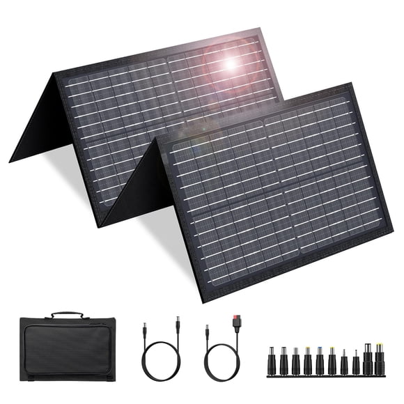 Panel solar de 60 W para estación de energía portátil, panel solar plegable con salida de 12-18 V CC/USB QC3.0/USB C, panel solar portátil (10 adaptadores de CC intercambiables) paneles solares para c