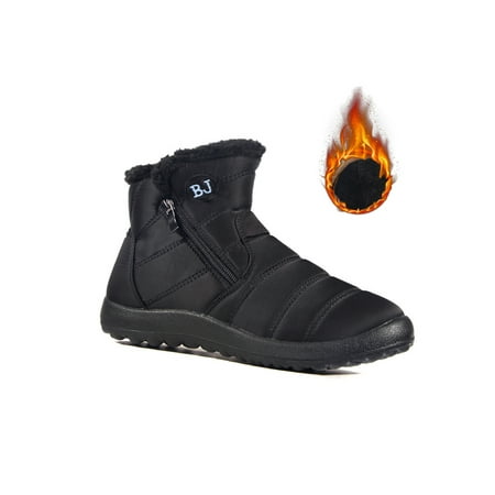 

Crocowalk Unisex Casual Round Toe Snow Boots Walking Side Zipper Ankle Boot Non Slip Plush Lining Booties Black 5.5