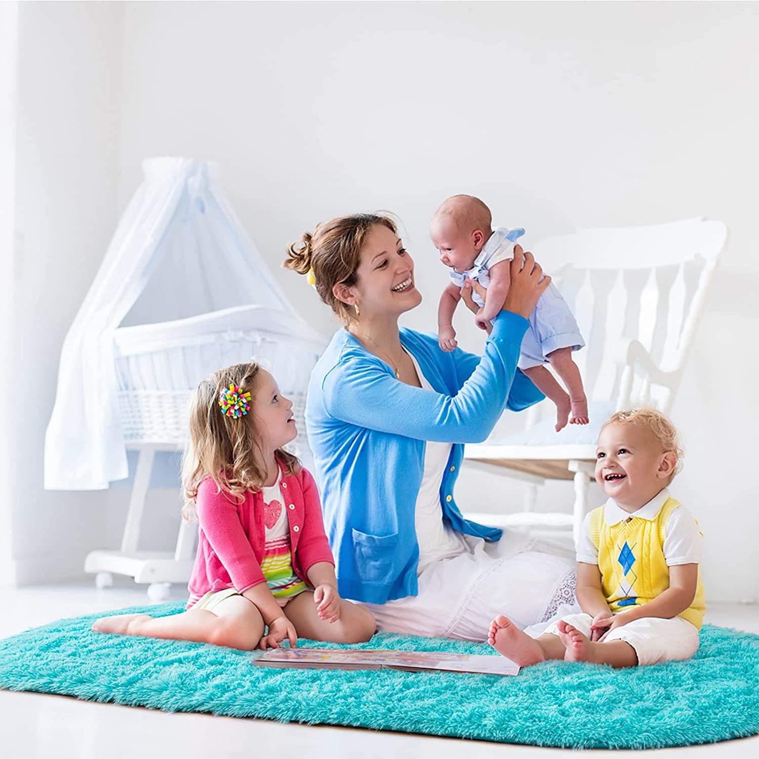 LOCHAS Luxury Velvet Fluffy Carpet Soft Children Rugs Room Mat Modern Shaggy Area Rug for Bedroom Bedside Home Decor,2.6'x5.3',Blue