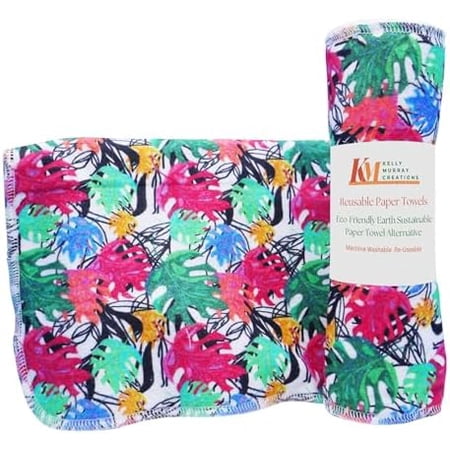 Pack of 10 Reusable Paper Towels | 10×10 Inch Cotton Towels | Kitchen Utensils Print | Eco Friendly Washable Quick Drying | Sustainable Cleaning Cloths | Colorful Leaves