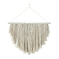 thumbnail image 6 of DecMode White Cotton Fabric Handmade Woven Macrame Wall Decor with Brown Beaded Accents and Fringe Tassels, 6 of 7
