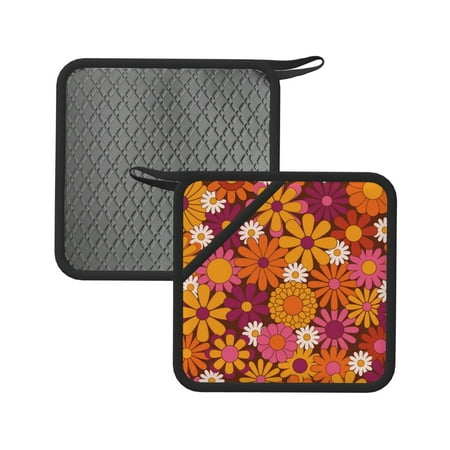 

2pcs Silicone Anti-Hot Hot Pads Oven Mitts Heat Resistant Pot Holders With Pockets Non Slip Oven Glove Potholder For Kitchen Cooking Bbq Baking 7.1in Colorful Floral Pattern Groovy Flowers