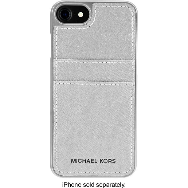 haj Sump Vejrtrækning Michael Kors Saffiano Leather Pocket Case for iPhone 8 & iPhone 7 , Silver  - Walmart.com