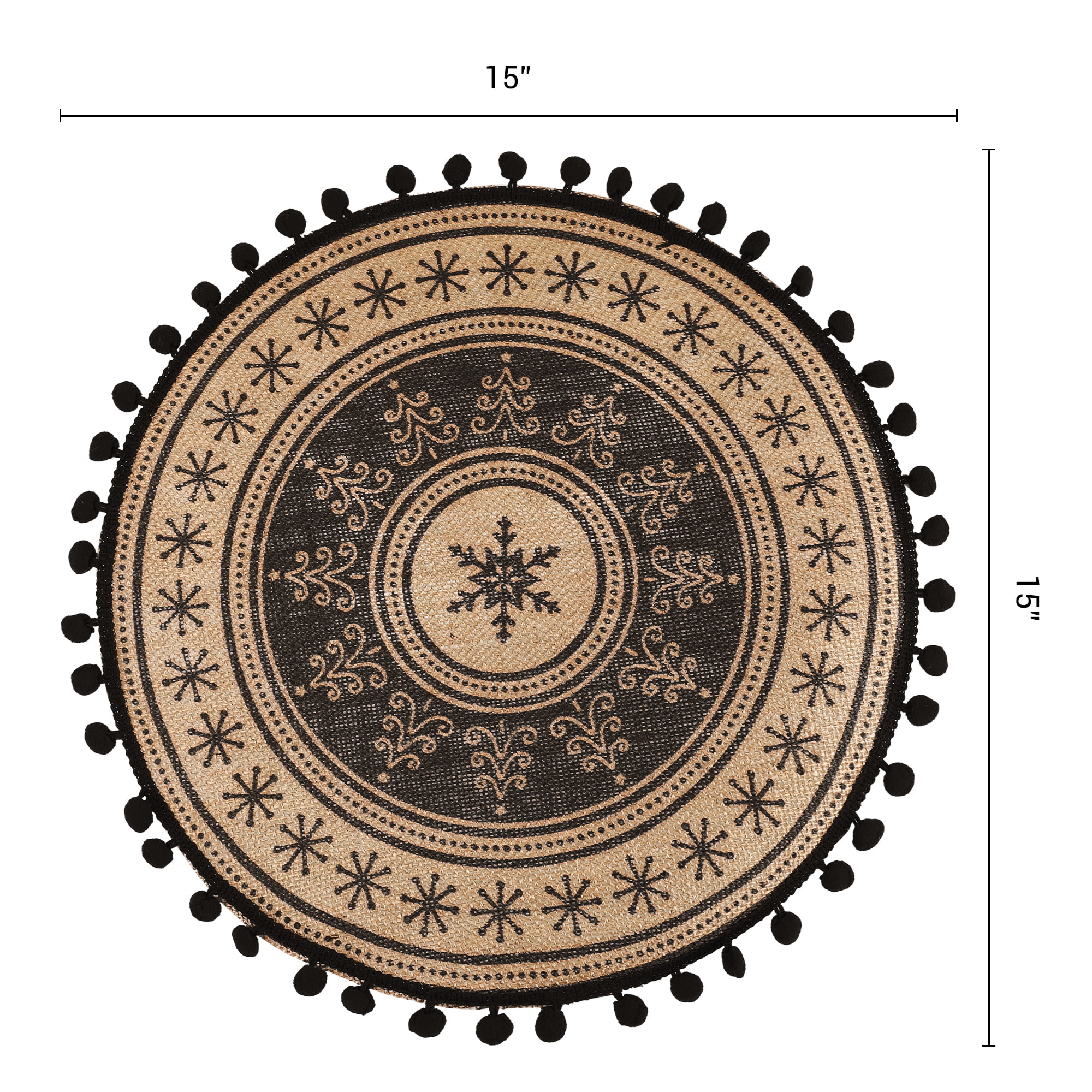 Unique Bargains Set of 6 Round Farmhouse Placemats for Dining Table Decor Black