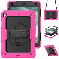 For iPad 6th/5th Generation Case 9.7 inch 2018/2017, 360 Rotating Shockproof Cover with Stand, Screen Protector, Shoulder Strap, Rose